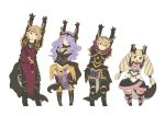  2boys 2girls :d ai-wa armor black_gloves blonde_hair boots bow brown_eyes camilla_(fire_emblem_if) closed_eyes dragon_horns dragon_tail dress elise_(fire_emblem_if) fire_emblem fire_emblem_if gloves hair_over_one_eye horns kobayashi-san_chi_no_maidragon leon_(fire_emblem_if) marks_(fire_emblem_if) multicolored_hair multiple_boys multiple_girls open_mouth parody purple_hair red_eyes siblings smile streaked_hair style_parody tail twintails violet_eyes 