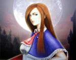  1girl brown_hair castle castlevania castlevania:_portrait_of_ruin charlotte_aulin long_hair moon solo tree 