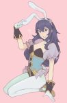  1girl animal_ears artist_request blue_eyes blue_hair blush bunny_tail bunnysuit fire_emblem fire_emblem:_kakusei fire_emblem_heroes full_body gloves highres long_hair looking_at_viewer lucina navel pantyhose rabbit_ears smile solo tail 