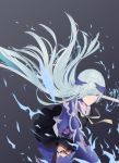  1girl armor breasts fate/prototype fate/prototype:_fragments_of_blue_and_silver fate_(series) highres lancer_(fate/prototype_fragments) long_hair looking_at_viewer polearm silver_hair solo spear suguru_(a129214673) very_long_hair violet_eyes weapon 