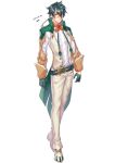  1boy arms_at_sides belt black_gloves brown_eyes decidueye earrings full_body glasses gloves jewelry kasuka108 looking_at_viewer male_focus pants personification pokemon red-framed_eyewear shoes vest white_shoes 