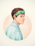  1boy aqua_eyes artist_name brown_hair free! from_side head_wreath kamille_areopagita male_focus profile solo upper_body yamazaki_sousuke 