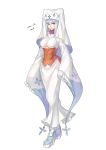  1girl blue_eyes breasts dress froslass full_body hat high_heels kasuka108 looking_at_viewer personification pokemon solo standing under_boob white_dress white_hat wide_sleeves 