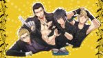  4boys black_clothes black_hair blonde_hair brown_hair final_fantasy final_fantasy_xv gladiolus_amicitia gloves ignis_scientia male_focus mongu_(kprs_ff) multiple_boys noctis_lucis_caelum pointing prompto_argentum video_game 