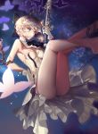  1girl ahoge ass bare_shoulders blonde_hair blue_eyes breasts butterfly chains detached_collar fate/grand_order fate_(series) gloves highres panties pantyhose rabbit_(tukenitian) saber saber_lily short_hair solo sword underwear weapon wind 