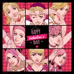  arm_warmers bandanna black_hair blonde_hair blue_eyes braid breasts choker cleavage collar double_bun erina_pendleton flower grin hair_bobbles hair_ornament hairband happy_valentine hirose_yasuho irene_(jojo) jojo_no_kimyou_na_bouken jojolion kuujou_holly lips lucy_steel marion-ville multicolored_hair one_eye_closed parted_lips pink_hair quad_tails rose short_hair smile steel_ball_run strap sugimoto_reimi suzi_q trish_una two-tone_hair 