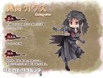  1girl black_hair bloodborne carrion_crow character_name head_wings kemono_friends long_skirt monster_girl necktie necktie_removed pantyhose parody personification red_eyes short_eyebrows short_hair skirt tail_feathers torn_clothes translation_request yagi_mutsuki 