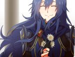  1girl blue_hair cape closed_eyes fingerless_gloves fire_emblem fire_emblem:_kakusei flower gloves highres long_hair lucina smile solo tiara 