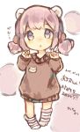  1girl animal_ears bear_ears blush brown_sweater chibi dated highres looking_at_viewer open_mouth original pink_eyes pink_hair sencha_(senta_10) short_hair solo sweater text translation_request twintails 