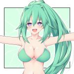  arms_up bikini blush breasts cleavage collarbone green_bikini green_hair green_heart iwasi-r large_breasts long_hair looking_at_viewer neptune_(series) open_mouth outstretched_arms ponytail revision shin_jigen_game_neptune_vii shiny shiny_hair shiny_skin spread_arms swimsuit symbol-shaped_pupils upper_body vert violet_eyes 