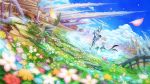  blonde_hair clouds fairy_fencer_f flower formal game_cg highres magic petals sherman_(fairy_fencer_f) sky suit tsunako white_suit 
