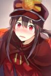 1boy bangs black_hair blush cloak fate/grand_order fate_(series) hat highres long_hair looking_at_viewer low_ponytail military military_hat military_uniform oda_nobuyuki_(fate/grand_order) open_mouth ponytail red_eyes sidelocks solo tears tomozero uniform upper_body 