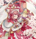  1girl closed_eyes fire_emblem fire_emblem_if hiyori_(rindou66) holding japanese_clothes kimono miko pink_hair sakura_(fire_emblem_if) smile 