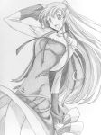  1girl breasts choker code_geass derivative_work graphite_(medium) highres long_hair medium_breasts paper_texture shirley_fenette smile solo tarou_no_tsubuyaki thighs traditional_media wind wind_lift 