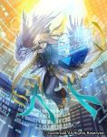  1boy angel blonde_hair blue_eyes cardfight!!_vanguard coat company_name computer feathers full_body gloves long_hair male_focus moreshan official_art scheduler_angel solo 