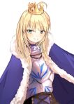  blonde_hair blue_eyes breastplate cape fate/stay_night fate_(series) fur-trimmed_cape fur_trim highres kayanogura light_smile saber short_hair sketch smile upper_body white_background 