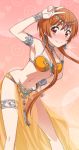  1girl arm_up armlet armor armpits bikini_armor blush bracelet breasts brown_eyes brown_hair choker cleavage hair_ornament hand_on_hip jewelry leaning_forward looking_at_viewer medium_breasts nail_polish navel nisekoi pink_nails rampardos see-through short_hair_with_long_locks sidelocks smile solo standing tachibana_marika thighlet v 