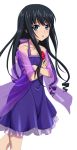  1girl black_hair blue_eyes breasts cleavage collarbone crossed_arms dress long_hair looking_at_viewer minamiya_natsuki parted_lips purple_dress red_flower see-through sleeveless sleeveless_dress small_breasts solo standing strike_the_blood transparent_background 