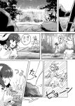  animal_ears bunny_tail comic greyscale highres inaba_tewi jumping mana_(gooney) monochrome rabbit rabbit_ears speech_bubble tail text touhou translation_request water waterfall youkai 