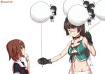  6+girls ahoge balloon beret black_gloves black_hair blue_hair breasts brown_eyes brown_hair chibi_inset choker choukai_(kantai_collection) commentary gigantic_breasts glasses gloves hairband hat kantai_collection midriff misumi_(niku-kyu) multiple_girls navel pointing pointing_at_self remodel_(kantai_collection) sailor shiratsuyu_(kantai_collection) ushio_(kantai_collection) 