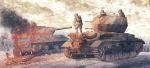  3boys clouds earasensha fire flakpziv_moebelwagen ground_vehicle m10_tank_destroyer military military_vehicle motor_vehicle multiple_boys real_life sky smoke tank tree 