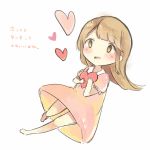  1girl blush brown_eyes brown_hair eyebrows_visible_through_hair heart long_hair looking_at_viewer open_mouth original puffy_short_sleeves puffy_sleeves sencha_(senta_10) short_sleeves sketch smile text translation_request valentine 