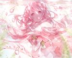  1girl air_bubble bangs bare_shoulders blurry cherry_blossoms depth_of_field long_hair looking_at_viewer miyuki_(miyuki_05290) mouth_hold parted_lips pink_hair sergestid_shrimp_in_tungkang solo underwater xuan_ying 