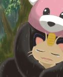  bewear hug hug_from_behind koyukiyasu meowth no_humans pokemon pokemon_(game) pokemon_sm pokemon_sm_(anime) rain tears 