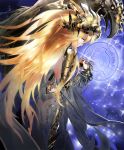  1girl armor artist_request beak bird blonde_hair blue_eyes bracelet character_request crystal facing_away gold_trim helmet jewelry light_smile long_hair official_art own_hands_together revealing_clothes see-through shadowverse 