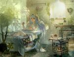  1girl aqua_hair artist_name bath bathing bathtub blue_hair book breasts bubble bubble_bath claw_foot_bathtub cleavage dahl-lange gradient_hair headphones indoors league_of_legends light_particles long_hair medium_breasts multicolored_hair nail_polish nude parted_lips plant potted_plant revision slipper_bathtub soap_bubbles solo sona_buvelle sunlight towel twintails watermark window 
