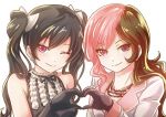  1girl black_hair brown_hair dual_persona jewelry multicolored_hair necklace neo_(rwby) one_eye_closed pink_hair rwby sleeveless smile twintails violet_eyes 