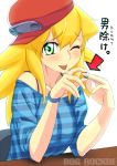  1girl blonde_hair breasts cabbie_hat hat long_hair older open_mouth rockman rockman_dash rog_rockbe roll_caskett smile solo 