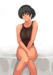  1girl amagami black_eyes black_hair black_swimsuit competition_swimsuit looking_at_viewer one-piece_swimsuit ponytail short_hair simple_background smile solo swimsuit tomoshiki tsukahara_hibiki white_background 