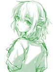  1girl blouse looking_back mizuhashi_parsee monochrome nooca pointy_ears short_hair simple_background sketch smile solo touhou upper_body white_background 