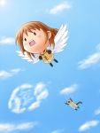  brown_hair cat chibi cloud clouds coat flying kanon mittens piro satogo sky tsukimiya_ayu wings 