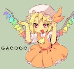  dress eyebrows flandre_scarlet gao hat open_mouth rawan red_eyes short_hair simple_background touhou wings 