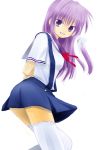  fujibayashi_kyou highres long_hair purple_eyes purple_hair school_uniform smile thigh-highs thighhighs violet_eyes yuki_(pixiv301877) yuki_(snowybugloss) 