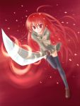  long_hair red_eyes red_hair redhead satogo school_uniform shakugan_no_shana shana sword thigh-highs thighhighs weapon zettai_ryouiki 