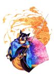  eyepatch fire fox fox_ears japanese_clothes kimono kunieda magic original sword weapon yellow_eyes 