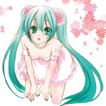  aqua_hair dress flower from_above hatsune_miku jewelry kagami_you long_hair lowres nail_polish necklace twintails very_long_hair vocaloid 