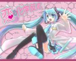  blue_eyes blue_hair chemical_structure chemistry hatsune_miku headset koi_no_kagaku_hannou_(vocaloid) lab_coat labcoat long_hair necktie open_mouth panties pantyshot science skirt solo striped striped_panties tahya test_tube thigh-highs thighhighs twintails underwear very_long_hair vocaloid 
