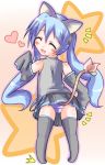  blue_eyes blush cat_ears cat_tail chibi closed_eyes detached_sleeves fang guunome hatsune_miku panties pantyshot skirt tail thigh-highs thighhighs twintails underwear vocaloid 