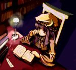  book bookmark hat long_hair patchouli_knowledge purple_eyes purple_hair reading touhou violet_eyes 
