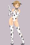  brown_hair cow_girl cow_print cowgirl elbow_gloves em gloves horns leotard persona persona_4 satonaka_chie short_hair thigh-highs thighhighs wink 