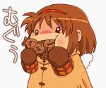  coat eating food hairband kanon mittens mothra_tarou mouth_full nekokun o_o orange_hair taiyaki tsukimiya_ayu uguu~ wagashi wings 