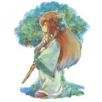  androgynous bad_id hair_ornament long_hair mana_tree oversized_clothes popoie raiz red_eyes red_hair redhead seiken_densetsu seiken_densetsu_2 solo sprite staff wide_sleeves 