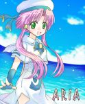 fingerless_gloves gloves green_eyes hat kaimu_natsuki long_hair mizunashi_akari ocean pink_hair sky uniform water 