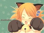  bell bell_collar cat_ears cat_paws closed_eyes collar fang open_mouth paws red_hair redhead sasamori_karin short_hair smile to_heart_2 twintails 
