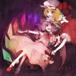  bat_wings blonde_hair bobby_socks fang flandre_scarlet glowing hat mary_janes nail_polish open_mouth outstretched_arm pechika purple_hair red_eyes remilia_scarlet ribbon ribbons shoes short_hair siblings sisters smile socks swing touhou wings 