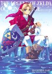  belt blonde_hair blue_eyes boots bottle gauntlets gloves link male master_sword navi nintendo ocarina_of_time pointy_ears shield snow sword the_legend_of_zelda usui_rina water watermark weapon 